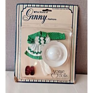 VTG 1978 Vogue Dolls World of Ginny Fashions Outfit Green Polka Dot Dress HAT+